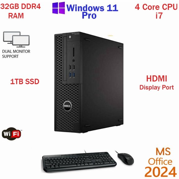 Restored Windows 11 Dell i7 7700 3.6 ghz 1TB SSD 32GB RAM WiFi Desktop Computer PC Office24 (Refurbished)