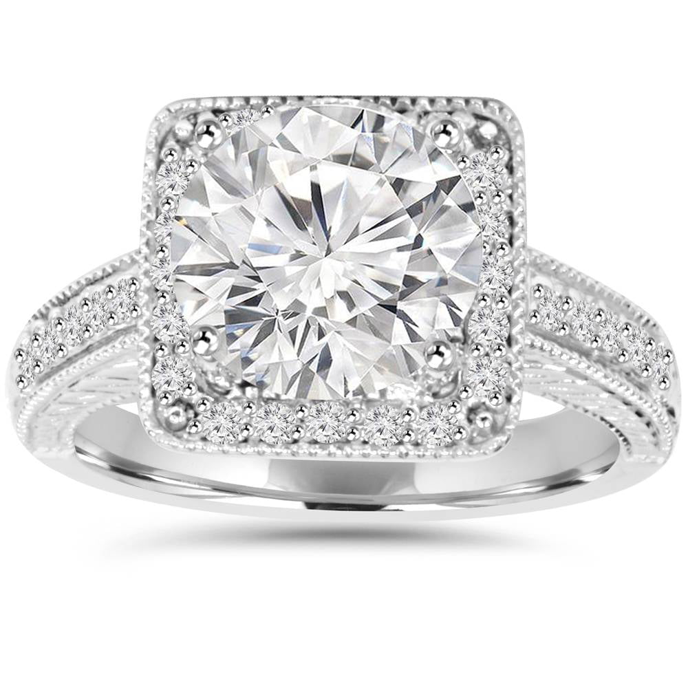 Vintage Art Deco Wedding Women Ring 2.40 Ct Diamond Sapphire 14K White Gold Over 