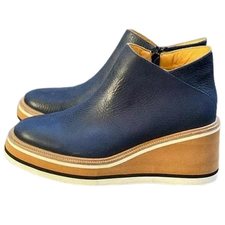 

Women s Premium Solid Colors Wedge Ankle Boots Round Toe Footwear Wedges Casual Shoes Fashionable 40 Navy Blue