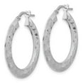 thumbnail image 3 of 27.6mm 925 Sterling Silver Rhodium Plated Diamond cut Knife Edge Round Hoop Earrings Measures 29.55x27.6mm Wide 2mm Thic, 3 of 7