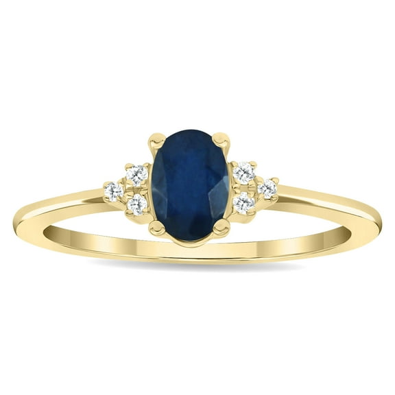 SZUL Women's Oval Shaped Sapphire and Diamond Half Moon Ring in 10K Yellow Gold