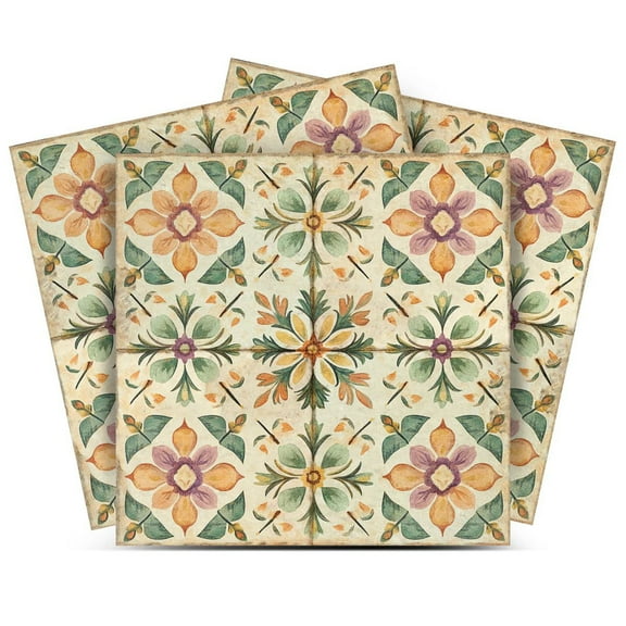 Mi Alma Floral Green/Brown Tile Stickers - Removable Vinyl 4x4, 24 pcs