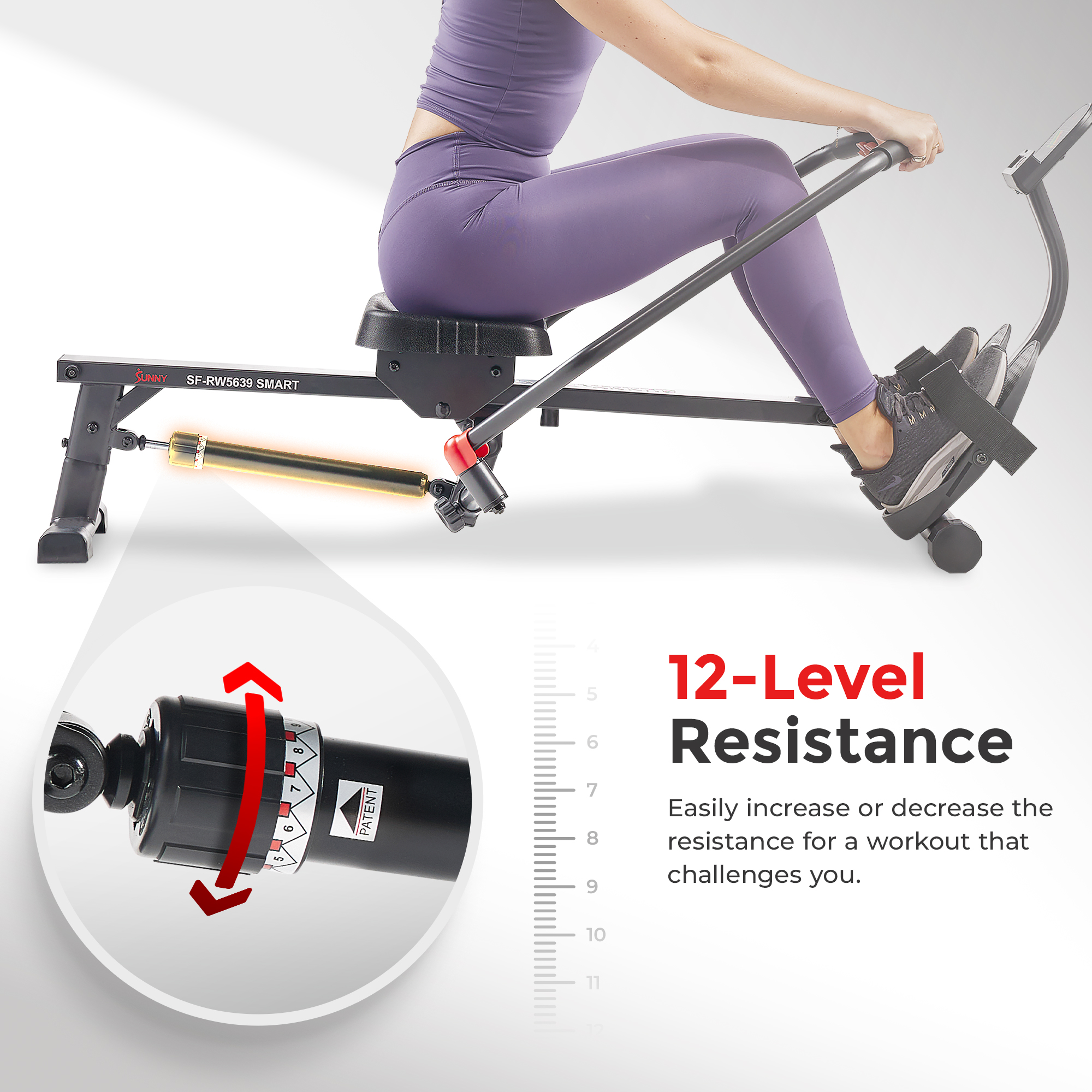 Sunny Health & Fitness Smart Rowing Machine, 400 lbs photo 6