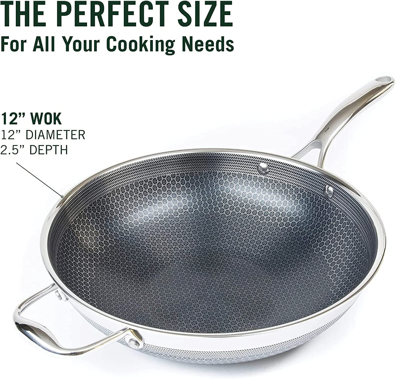 Brand New HexClad Cookware 12 inch Wok - Silver w/Lid