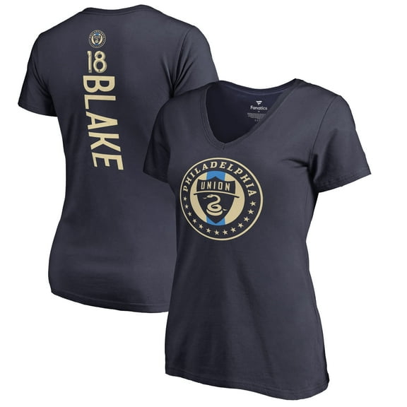 Women's Andre Blake Navy Philadelphia Union Backer Name & Number V-Neck T-Shirt
