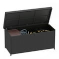 thumbnail image 3 of Dextrus 260-Gallon Wicker Deck Box with Waterproof Liner Bag, Rattan Storage Bin, Large Deck Box, Stylish Outdoor Storage Box - Black, 3 of 10