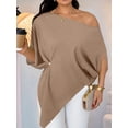thumbnail image 4 of Women's Off Shoulder Asymmetrical Tops Dressy Dolman Sleeve Ruched Going Out Blouse Dress Top Khaki XXL, 4 of 9
