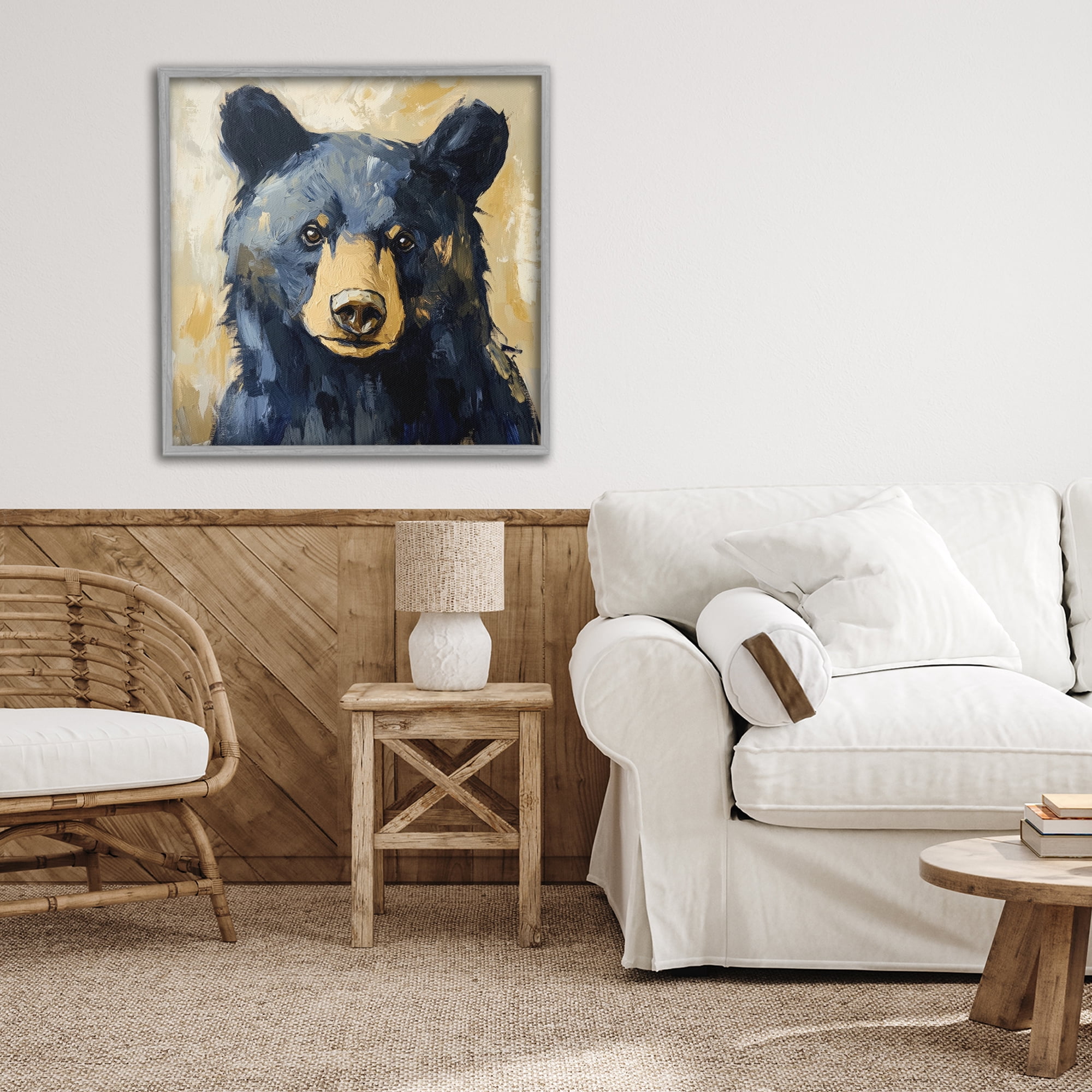 Stupell Industries Big Bear with Brushstrokes Gray Framed Giclee Art, design by Petal Prints Design