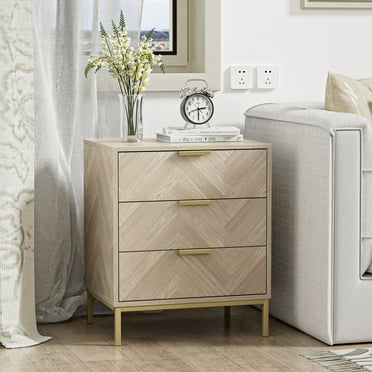 Anmytek  Modern 3 Drawer Wood Grain Nightstand Bedside Table with Storage for Bedroom Living Room