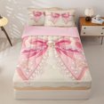 thumbnail image 2 of Homewish Pink Bowknot Pearl Zipper Full Size Comforter Sets with Fitted Sheet and 2 Pillowcases, Vintage Ribbon Zipper Bedding Set, Pink Reversible, 4-Piece, 2 of 6