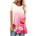 thumbnail image 2 of ICHUANYI Clearance Women's Fashion Short Sleeve Round Neck Loose Tops Blouse Puff Sleeve Prinded(Hot Pink, L) ICHUANYI WER2023081000672, 2 of 4