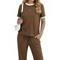 thumbnail image 3 of MOSHU Womens Two Piece Outfits Short Sleeve Color Block Tops Long Pants with Drawstring Tracksuit Jogger Sets, 3 of 9
