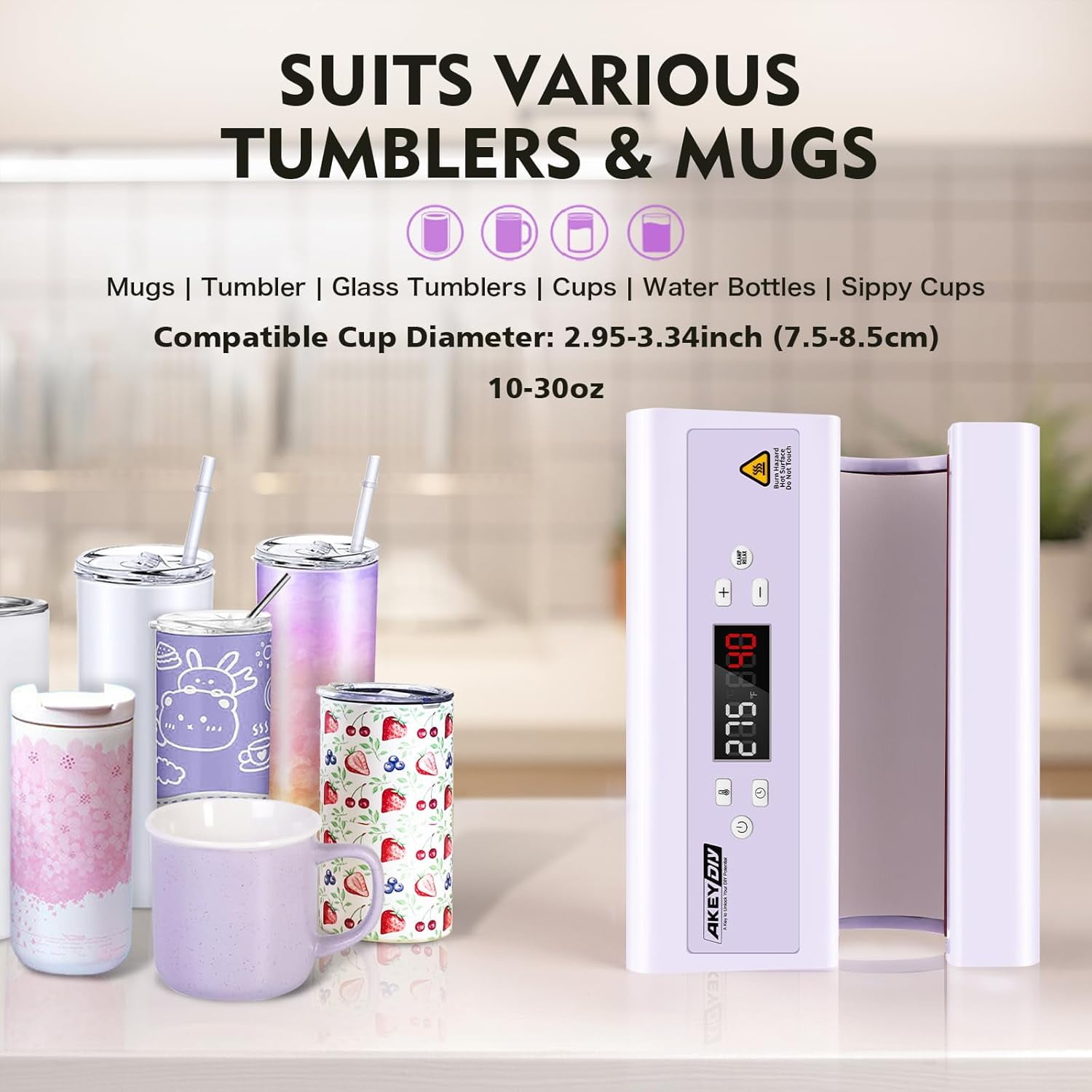 Adnoom Auto Tumbler Heat Press Machine, 30OZ Mug Heat Press Fast & Even, Automatic Sublimation Tumblers Press, Cup Transfer Machine for 11-30OZ Stainless Steel, Ceramic Purple