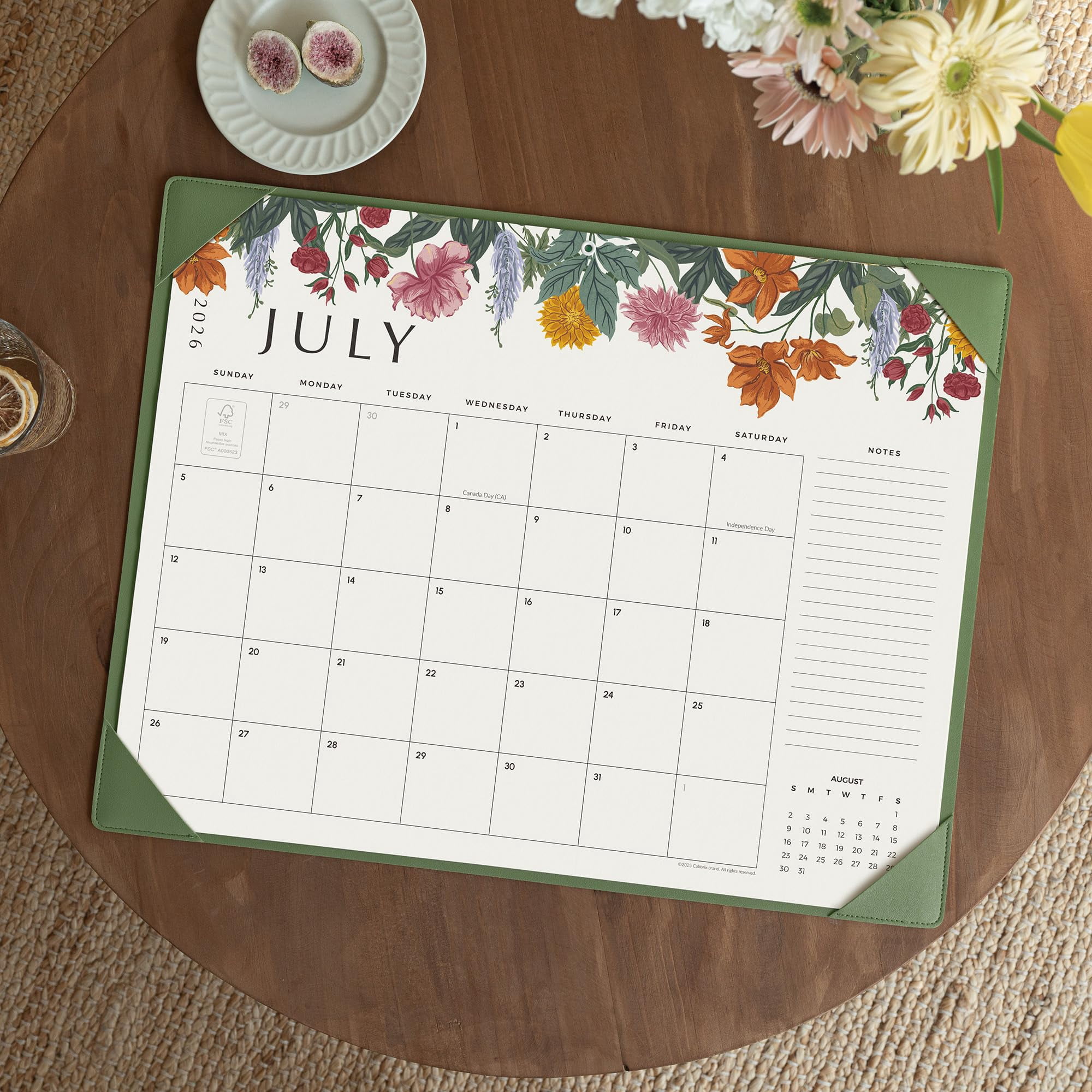 Desk Calendar 2026 With Desktop Mat  Large Pad 22 X 17 Inch Runs From July 2026 To December 2027 Classic Floral Design 2026 For Home School And Office (green)