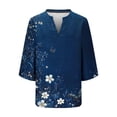 thumbnail image 5 of TaTaai Women's Roll Tab Sleeve Blouse, Printed V Neck Shirt, Linen Look Three Quarter Top for Casual Summer Gift, 5 of 5