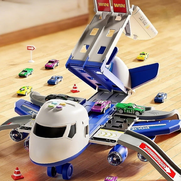 Airplane Toy Race Track Kids Toys, Foldable 4 Layer Toddler Car Track Playset, Toy Plane Transport Car Carrier & 6 Race Cars, Toddlers Toys Birthday Xmas Gifts for Age 3 4 5 6  Years Old Boys Girls