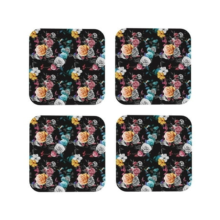 

Tideii Hibiscus Rose for Leather Coasters 4 Pieces Anti-fouling and Anti-scalding Decorative Coasters Suitable for Restaurants Kitchens Coffee Shops-Square