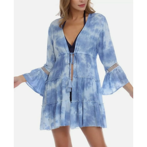 Raviya OCEAN TIE DYE Tie-Dyed Bell-Sleeve Swim Cover-up, US X-Large