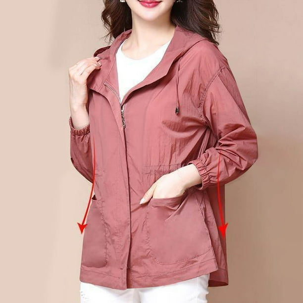 Blusa de poliéster con capucha y manga larga para mujer, informal, de verano, color liso, holgada, de manga larga, con capucha y manga larga