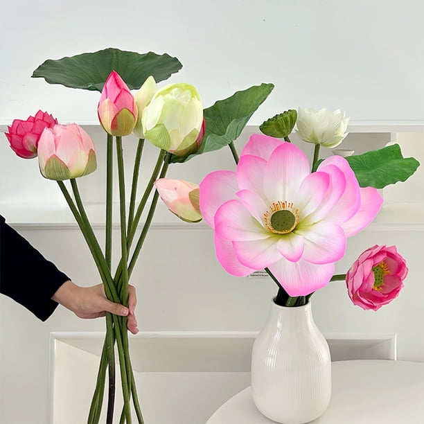 Simulación Plástica 1 arreglo floral artificial de plástico rosa con flores de loto para decoración del hogar,ideal para sala de estar,comedor,mueble de TV o acuario. Rkxzt