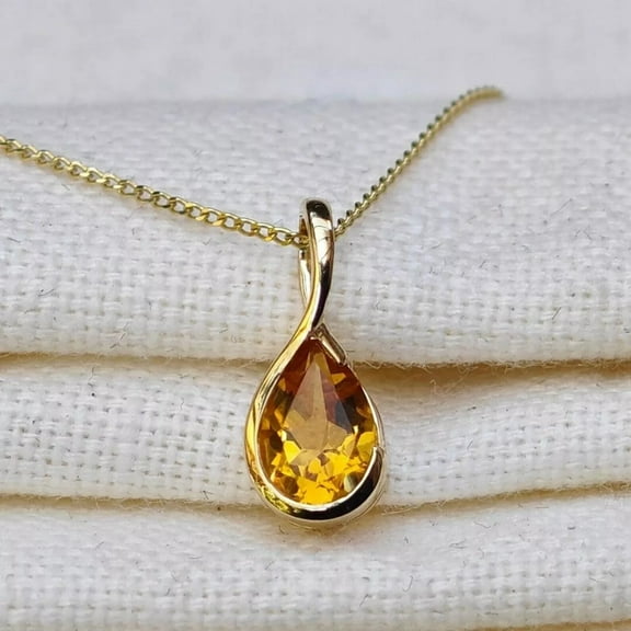 1Ct Pear Cut Lab Created Citrine Teardrop Pendant Necklace 14K Yellow Gold Plated 18"