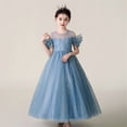 thumbnail image 2 of CPNG Girls' Sequin Tulle Floor-Length Dress – Illusion Neckline with Puff Sleeves, Sparkly Bodice for Flower Girl, Wedding Pageant & Formal Special Occasions, 2 of 7