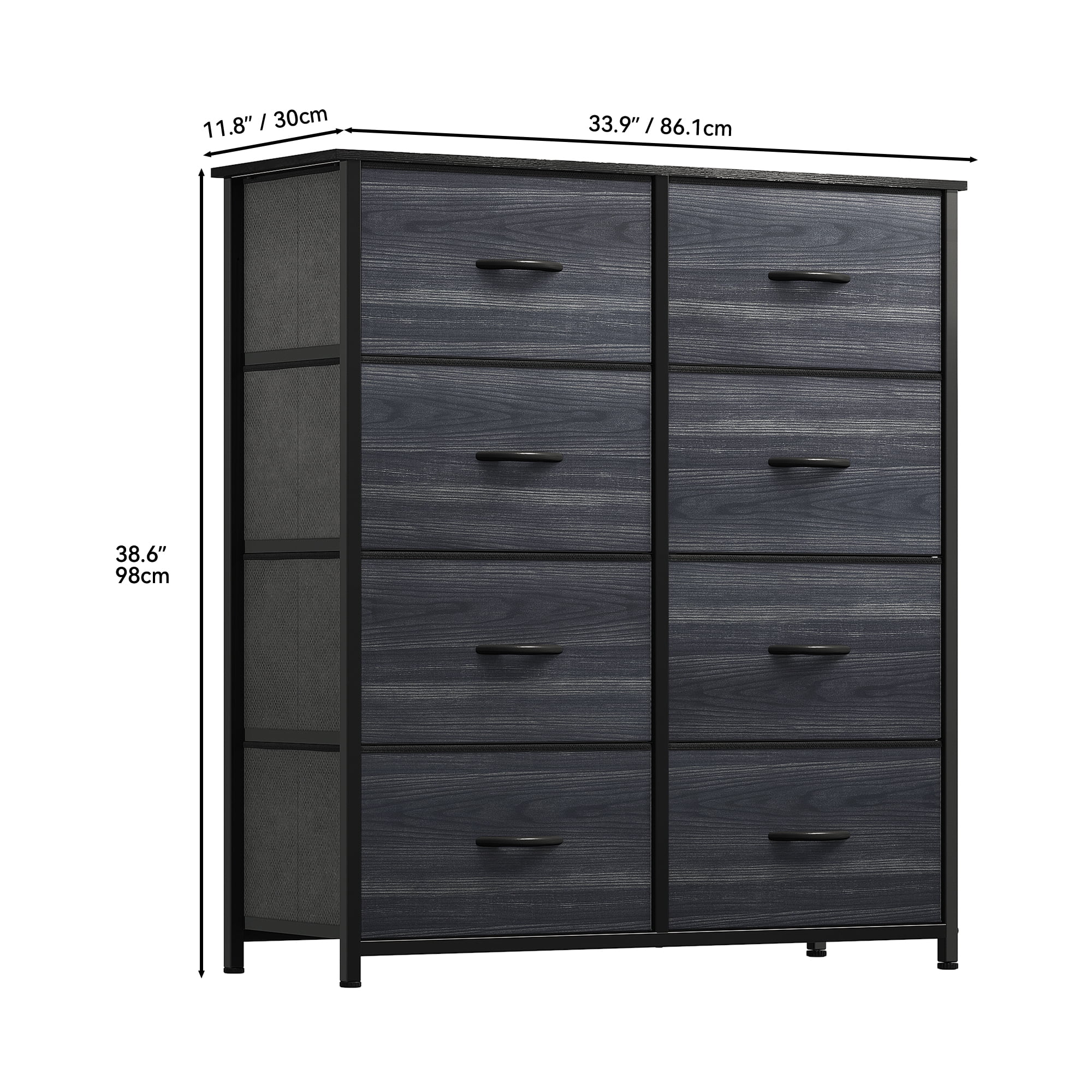 DEXTRUS 8-Drawer Fabric Dresser for Adults, Storage Organizer for Bedroom & Closet, Charcoal Black