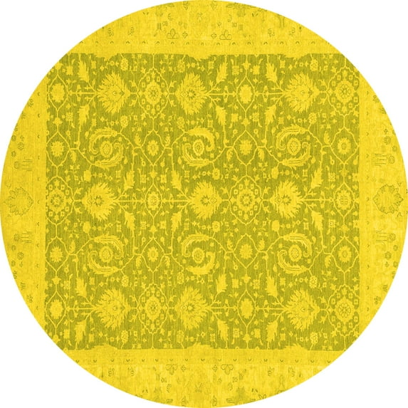 Ahgly Company Machine Washable Indoor Round Oriental Yellow Traditional Area Rugs, 5' Round