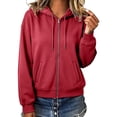 thumbnail image 6 of Zip Up Jackets for Women Fall Fashion Hoodie Sport Casual Long Sleeve Hooded Crop Sweatshirt Coat with Pocket (XL, Red), 6 of 7