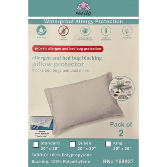 Set of 2: Polypropylene Pillow Protector with Zipper Pillow Encasement, Breathable, Waterproof, Proven to Protect Against Allergies and dust Mites,