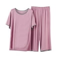 thumbnail image 4 of Blmnix Pink Plus Size Pajamas for Women Set Loungewear Wide-Leg Sleep Pants Short Sleeve Winter Clothing, 4 of 5