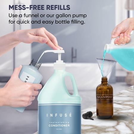 Terra Pure H2O Tropical Infuse Gallon & Dispenser Set | Shampoo, Conditioner, Body Wash Gallons | Refillable 10.14oz Pump Bottles
