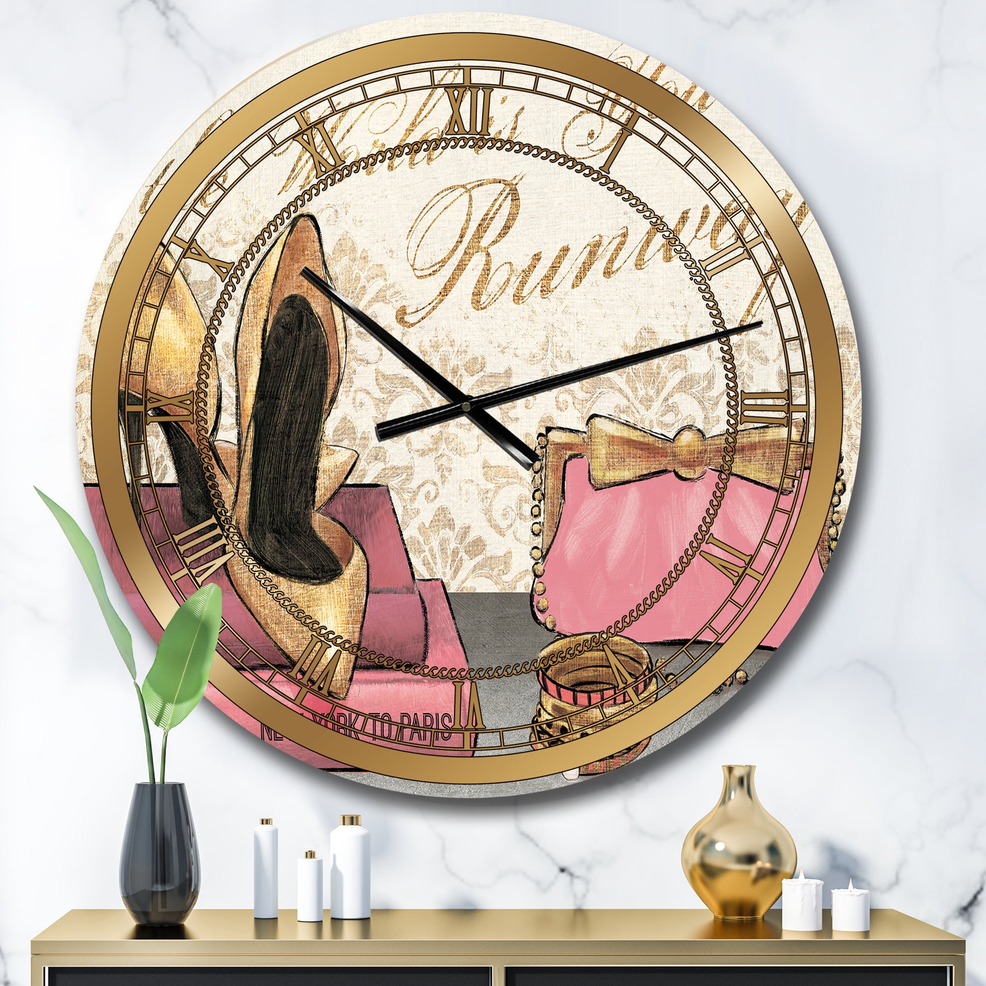 Designart 'Gold Fabulous Life Style I' Glam wall clock