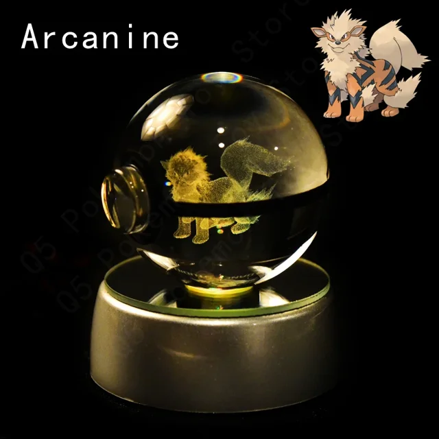 3D Pokemon Crystal Ball 8CM 5CM Mewtwo Pikachu Gengar Crystal Glass Pokemon Ball Pokeball Figure Night Light LED Lamp Base Gift