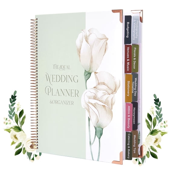 Floral A4 Spiral Wedding Planner Notebook 88 Pages for Budget Guest List Timeline, 11.4 x 9.1 inches