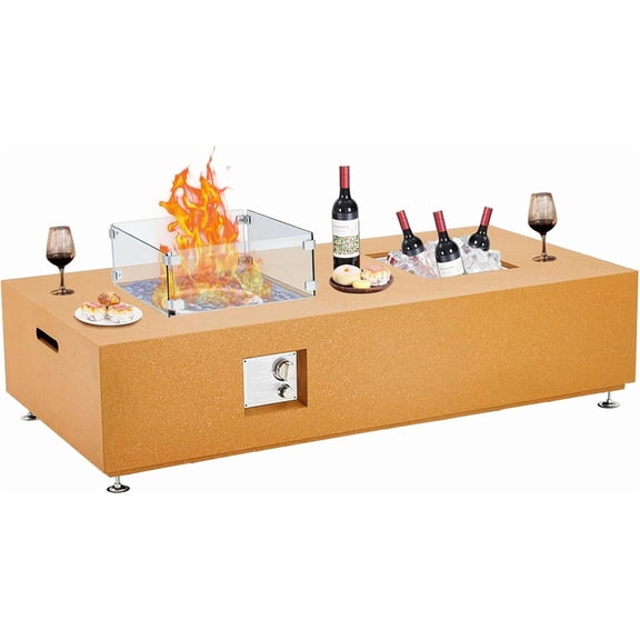 ChaoLink 56" Outdoor Propane Fire Pit Table, 50,000 BTU Steel Fire Pit with Wind Guard & Waterproof Cover, Convertible to Dining Table, Yellow