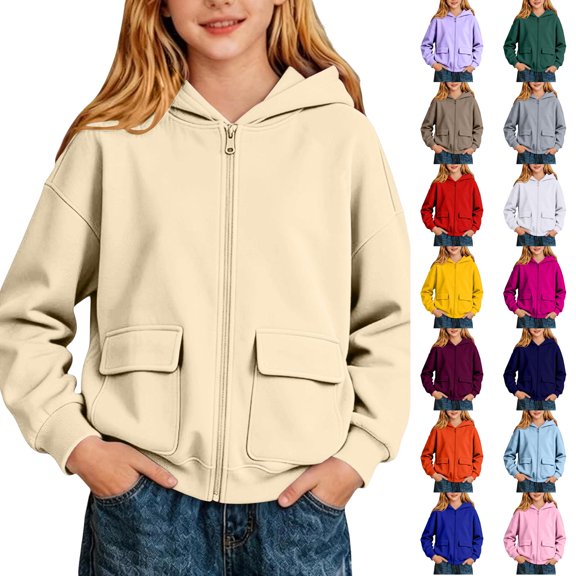 Kids Girls Boys Hoodies Preppy Long Sleeve Hooded Sweatshirt Pullover Top with 2 Pockets