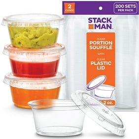 [200 Sets - 2 oz.] Small Plastic Containers with Lids, Jello Shot Cups, Condiment Cups, 2oz Dipping Sauce & Salad Dressing Container, Disposable Mini Plastic Portion Souffle Cups Ramekins, Pudding C