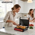 thumbnail image 4 of OVENTE Electric Indoor Panini Press Grill + Sandwich Maker, Red GP0620R, Opens 180 Degrees to Fit Any Type or Size of Food, 1000W Indoor Grill Perfect for Quesadillas, Burgers & More, 4 of 10