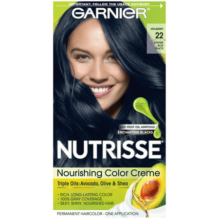 Garnier Nutrisse Nourishing Hair Color Creme, 22 Intense Blue Black, 1 kit