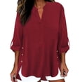 thumbnail image 2 of Endives Womens Linen Shirts 3/4 Length Sleeve Womens Shirt Blouses Spring Tops 2026 Beach Vacation Summer Wine, 2 of 7