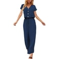 thumbnail image 2 of Womens Summer Lounge Matching Sets Short Sleeve Button V Neck Tops Drawstring Wide Leg Pants Casual Cotton Linen Sets, 2 of 7