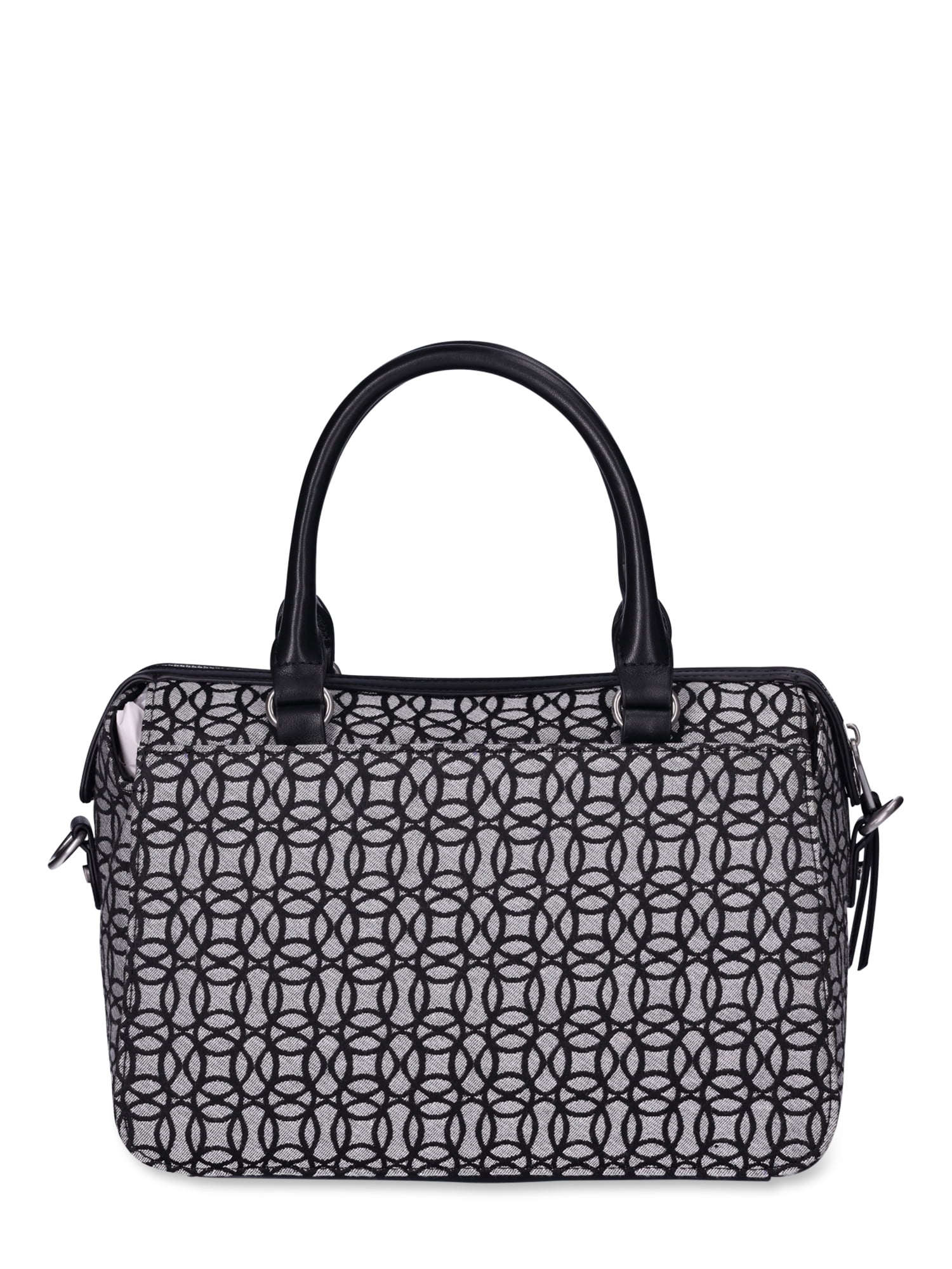 Time and Tru Women's Beckett Satchel Handbag, Black & Beige Jacquard