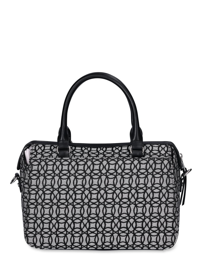 Time and Tru Women's Beckett Satchel Handbag Black Beige Jacquard