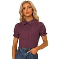 thumbnail image 1 of Blusa de algodón Allegra K con volantes y cuello vuelto para mujer Púrpura M, 1 of 5