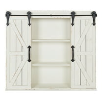Kate and Laurel Cates Decorative Wall Storage Cabinet with Two Sliding Barn Doors, Rustic White