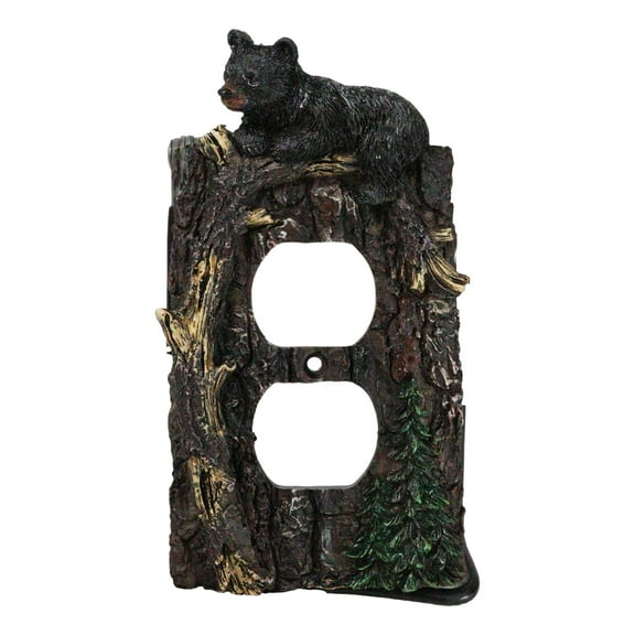 Set of 2 Rustic Forest Black Bears Climbing Tree Double Receptacle Outlet Covers