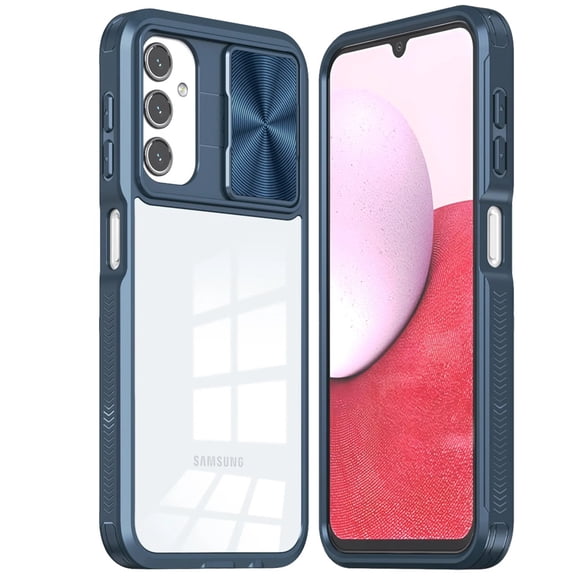 For Samsung A14 5G Case Rear Lens Sliding Cover Rugged Hybrid Clear Back