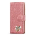 thumbnail image 3 of SaniMore Magnetic Closure Flip Wallet Case for Samsung Galaxy S23 Plus, [RFID Blocking] Card Holder PU Leather Glitter Diamond Heart Cover with Kickstand Shockproof Protective Shell, Pink, 3 of 9