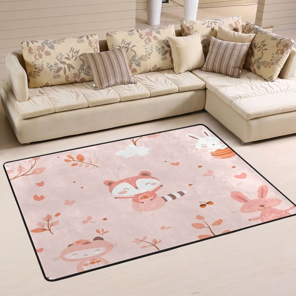 Pink Raccoon Soft Polyester Area Rug 36''x24'', Non Slip, Memory Foam, Water Absorbent